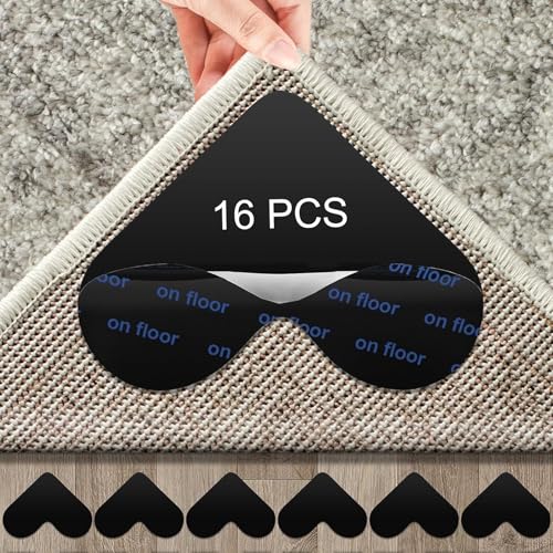 16 Stück Teppich Antirutsch Pads,9.5×7.5cm Teppich Anti Rutsch Wiederverwendbare,Teppich Klebepads Waschbare,Teppich Rutschstopp,Teppichstopper Antirutschmatte,Teppich Befestigung Boden Schwarz von Jinsion
