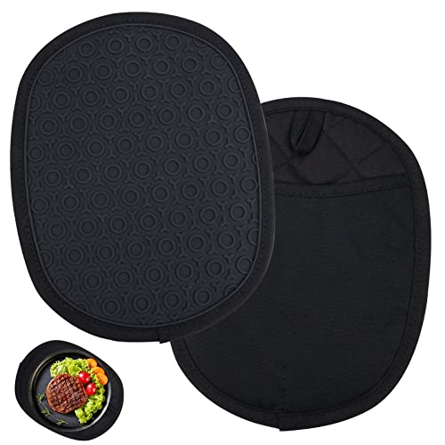 2 Stück Dicke Topflappen Silikon zum Reingreifen,Topflappen mit Tasche Schwarz,Topfhandschuhe Groß Ofenhandschuhe Backofen Hitzebestaendig Bis 260°C,Topflappen Antirutsch zum Kochen Backen(20x25cm) von Jinsion