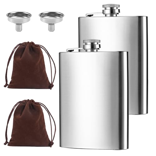 2 Stück Flachmann Edelstahl,8oz/227ml Flachmann Klein mit 2 Trichter Edelstahl,Auslaufsicher,Rostfrei,Hip Flask 2 Stück Flachmann Edelstahl,8oz/227ml Flachmann Klein mit 2 Trichter Edelstahl,Auslaufsicher,Rostfrei,Hip Flask von Jinsion
