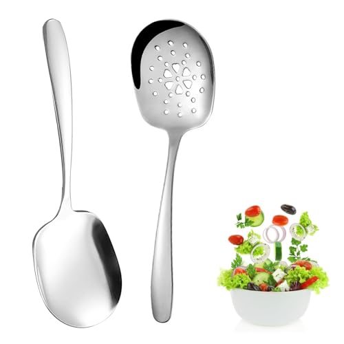 2 Stück Servierlöffel aus Edelstahl, 25,2 x 7,2 cm Servierlöffel Groß mit Langen Griffen,Geschlitzter Servierlöffel,Vorlegelöffel,Serving Spoon,Vorlegelöffel Edelstahl für Bankett Buffet Restaurant von Jinsion