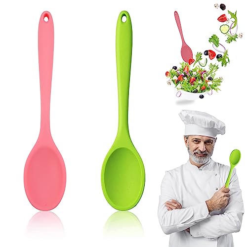 2 Stück Silikon Kochlöffel Silikon Rührlöffel,Plastiklöffel Groß Silikon Löffel Kochen,500℉ Hitzebeständiges Silikon Kochlöffel Set,Kochlöffel Plastik Für Küche, Kochen, Backen, Rühren (Rosa und Grün) von Jinsion