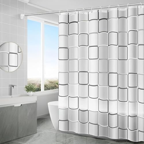 Jinsion Duschvorhang aus PEVA, wasserdicht, schimmelresistent, Duschvorhang mit 16 Haken, weiß, antibakteriell, waschbar, Badezimmervorhang, für Badezimmer, Haus, Hotel, 200 x 200 cm von Jinsion