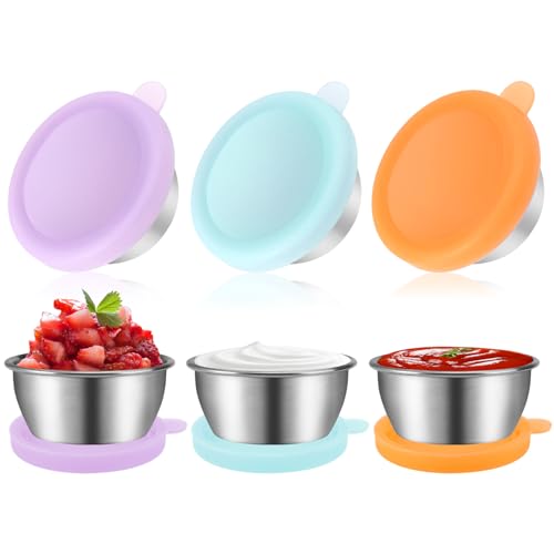 3 Stück Edelstahl Salatdressing Behälter mit Silikon Deckel,50ml Kleine Auslaufsichere Dip Behälter,Wiederverwendbare mini Saucen Behälter,Saucenbehälter Dip Sauce Becher,BPA-frei,für Snack,Salat von Jinsion