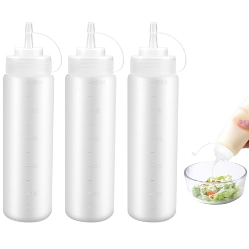 3 Stück Quetschflasche 500ml Squeeze Flasche, Kein Leck Condiment Flaschen, Saucenflasche Soßenflaschen BPA Frei, Plastik Quetschflasche mit Kappen, Dosierflasche für Gewürze, Ketchup, Senf, Olivenöl von Jinsion