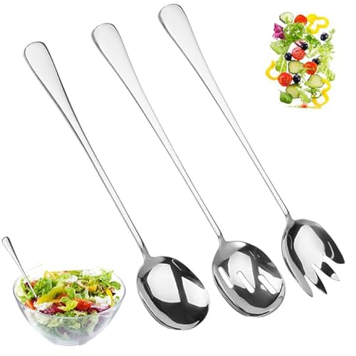 3 Stück Salatbesteck Edelstahl, Salatbesteck Set, 28cm Servierlöffel Edelstahl Groß, Salatbesteckset mit Langen Griffen, Salatgabeln, Salatgabel, Vorlegelöffel, Salatlöffel für Restaurants, Küche von Jinsion