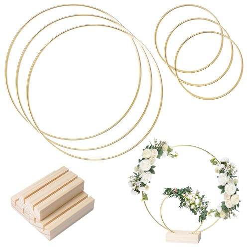 3-teiliges Set Metallring mit Fuß, Gold Dekoring mit Fuß, 3 Stück 20cm +3 Stück 15cm Metallringe zum Basteln, Deko Ring mit Ständer für DIY Traumfänger, Weihnachtskranz, Hochzeit Kranz, Traum Catcher von Jinsion