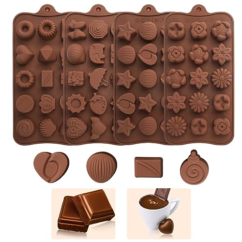 4 Stück Schokoladenform Silikon, Antihaft Pralinenform Silikon, 38 Verschiedene Silikonform Schokolade, Süßigkeitenform, Schokoladenform 3D Chocolate Molds, Silikonform für Schokolade Gelee Eiswürfel von Jinsion