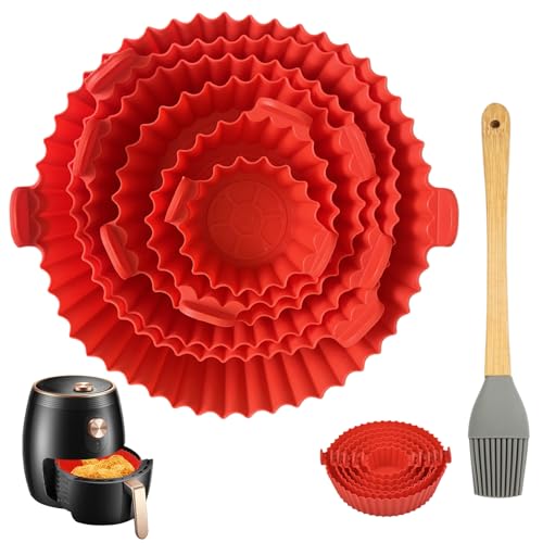 6 PCS Silikonform Airfryer, Silikonform für Heißluftfritteuse mit Bürste, Air Fryer Silikon Einsatz, Heißluftfritteuse Backform, Silikonform für Airfryer für Ofen Mikrowelle Heißluftfritteuse von Jinsion