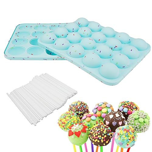 Cake Pop Silikonform, 20 Runde Lollipop form Silikon Cake Pop Backform Cake Pop Formen Backen Cakepopsform mit 100 Stück Cake Pop Sticks, für Süßigkeiten, Schokolade, Hard Candy, Antihaftbeschichtet von Jinsion