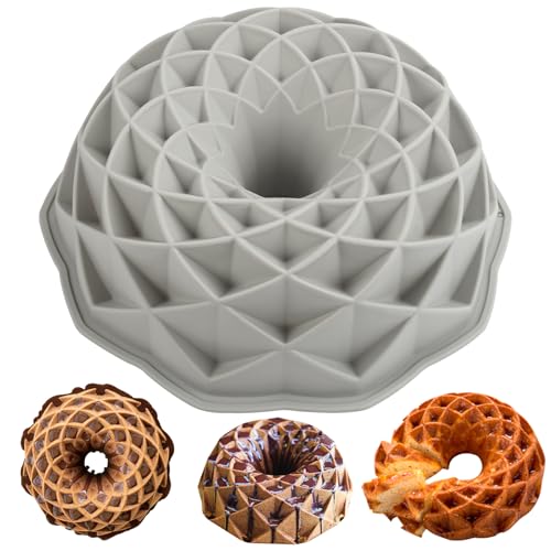 Gugelhupfform Silikon, Ø 23cm Antihaftende Silikon Backform Gugelhupf Gugelhupfform Groß Wiederverwendbare Kuchenform Silikon Gugelhupf für Kuchen, Götterspeise, Gelatine, Brot(Grau) von Jinsion