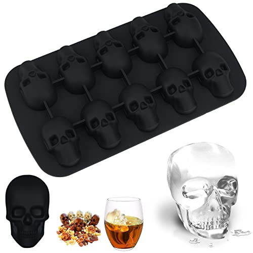 JINSION Eiswürfelform Silikon Totenkopf, 3D Totenkopf Silikon Eiswürfel, Totenkopf Schokoladenform Eiswürfelbeutel, Halloween Totenkopf Eiswürfel Form Backform, für Whiskey, Cocktail und Jedes Getränk von Jinsion