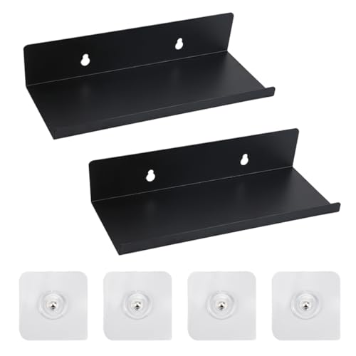 Jinsion Selbstklebend Kleines Wandregal Schwarz Metall 10x20x4cm,2pcs Schwebendes Mini Regal Badezimmer,Ohne Bohren Regal Wand Bad,Schweberegal Wandboard,Schmales Hängeregal Küche Tragkraft 10 Kg von Jinsion