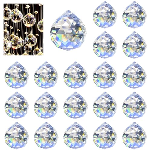 Jinsion 20 Stück Kristall Sonnenfänger 20mm Prisma Kristalle zum Aufhängen, Transparent, Modern, Natur, Hängend, 20mm, 22mm, 20 Stück von Jinsion