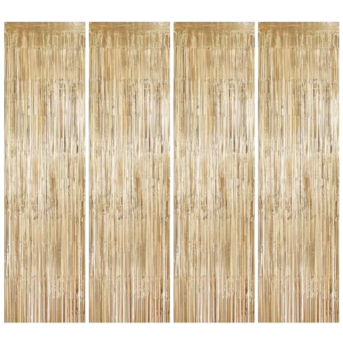 Jinsion 4 Stück Lametta Vorhänge,1m x 2m Glitzer Party Vorhang,Folie Fransen Lametta Vorhang,Metallische Glitzervorhang Fringe,Glitzer Vorhäng für Geburtstage Hochzeit Party (Champagner Gold) von Jinsion