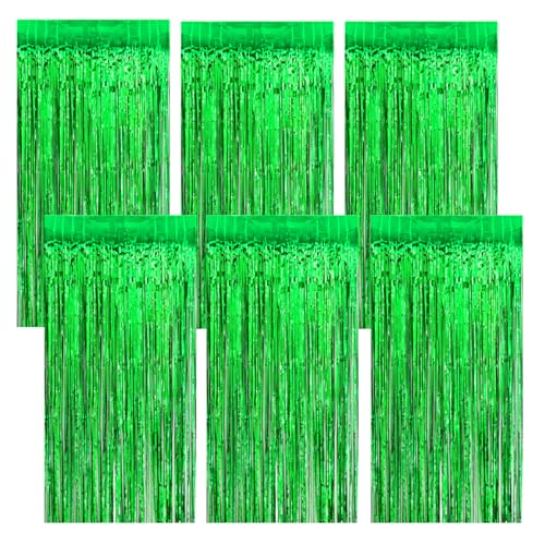 Jinsion 6 Stück Lametta Vorhang, 1m X 20m Glitzervorhang, Glitzer Vorhang Deko (Green) von Jinsion