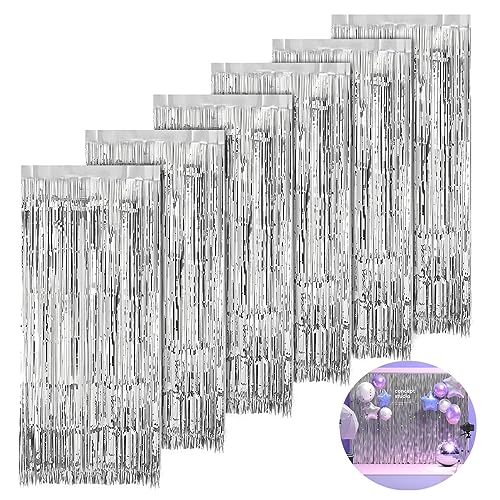 Jinsion 6 Stück Lametta Vorhang, 1m X 20m Glitzervorhang, Glitzer Vorhang Deko (Silver) von Jinsion