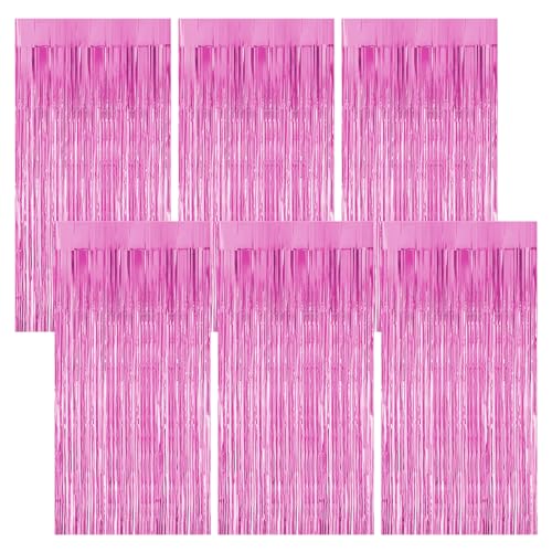 Jinsion 6pcs Glitzervorhang DIY Photo 1M X 20M Lametta Vorhang Pink, Glitzer Vorhang, Rosa Lametta, Lametta Pink für Hintergrunddekoration, Partydekoration, Geburtstagsdekoration, Weihnachten von Jinsion