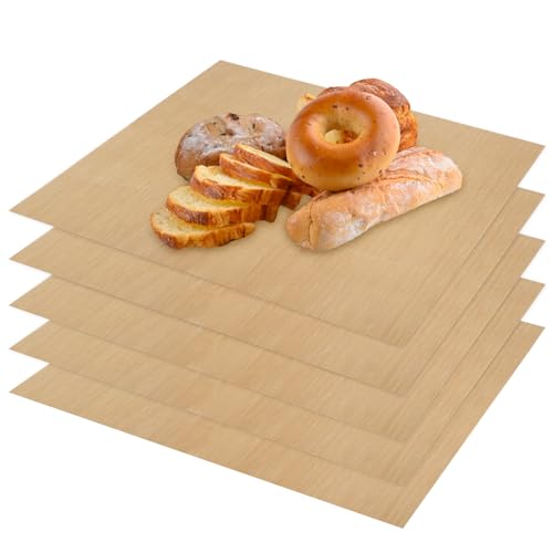 Jinsion Dauerbackfolie für Backofen, 5 Stück Braun Premium Backpapier Teflon, wiederverwendbares Backpapier, Antihaftbeschichtet & Zuschneidbare, Hitzebeständig Backmatte für Backofen (40 x 33 CM) von Jinsion