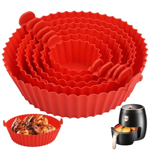 Silikon Backform für Heißluftfritteuse,6 PCS Einsatz für Heißluftfritteuse,Silikonform Airfryer Rot,Silikoneinsatz für Heißluftfritteuse,Backformen für Heißluftfritteuse für Öfen,Mikrowellen von Jinsion