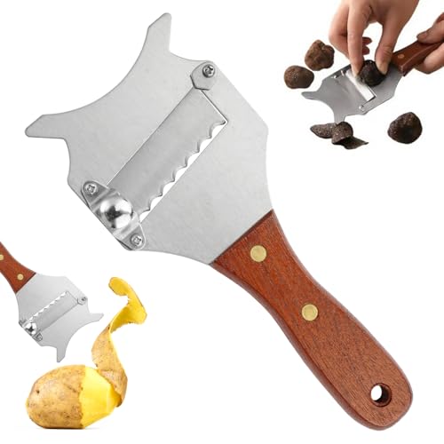 Trüffelhobel,Käseschneider Trüffelschneider,Edelstahl Trüffel Käsehobel,Gourmethobel mit Holzgriff und Einstellbare Klinge,Profi Trüffelhobel,Verstellbarer Schokoladenrasierer für Käse,Knoblauch,Pilze von Jinsion