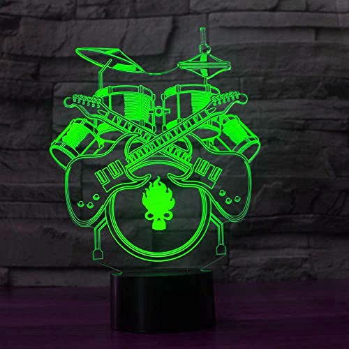 Jinson well 3D Gitarre Trommel Lampe optische Illusion led Nachtlicht nacht licht, 7 Farbwechsel Touch Switch Tisch Schreibtisch Dekoration Lampen mit Acryl Flat Base USB Spielzeug von Jinson well