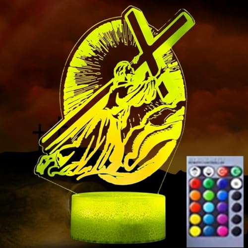 Jinson well 3D Jesus Kreuz Nachtlicht led licht Lampe optische Nacht licht Illusion 16 Farbwechsel Tisch Schreibtisch Dekoration Lampen mit Acryl Flat ABS Base USB Spielzeug von Jinson well
