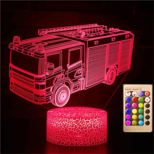 Jinson well 3D LKW mit Feuerwehr Auto Lampe led Illusion Nachtlicht, 7 Farbwechsel Touch Switch Tisch Schreibtisch Dekoration Lampen perfekte mit Acryl ABS Base USB Kabel Spielzeug von Jinson well