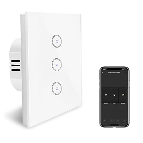 WiFi Smart Lichtschalter Unterputz,Funkschalter Set mit Fernbedienung,Wall Light Switch Touch Panel,Kompatible Mit Alexa und Google Assistant Geräte,Zeitschaltuhr mit App Steuerung,3 Gang von Jinvoo