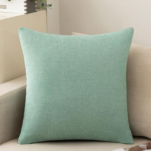 JinweiS 1 x einfarbiger Baumwoll-Leinen-Kissenbezug, klassisch und zeitlos, reine Farbe, einfacher Kissenbezug, mit jedem Bett ist brillant, 50 x 50 cm (hellgrün) von JinweiS