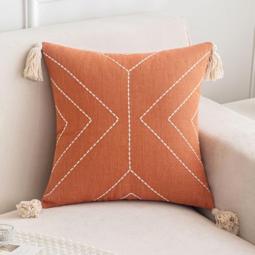 JinweiS 1 x getufteter Kissenbezug mit Fransen, grüner Druck, bunter Kissenbezug, beleuchten Sie Ihr Schlafzimmer, 45 x 45 cm, Ziegelrot von JinweiS