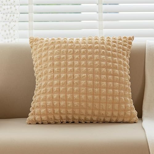 JinweiS 2 Stück einfacher, einfarbiger elastischer Puff-Kissenbezug, klassisch und zeitlos, reine Farbe, schlichter Kissenbezug, mit jedem Bett ist brillant, 45 x 45 cm, Beige von JinweiS