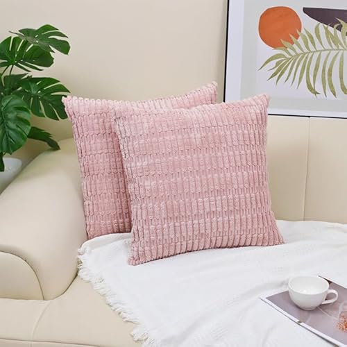 JinweiS 2 einfache Kissenbezüge aus Weizenkörnern, einfarbig, klassisch und zeitlos, ein einfacher Kissenbezug in einer einfarbigen Farbe, die zu jedem Bett passt, 45 x 45 cm, Rosa von JinweiS