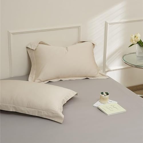 JinweiS 2 x Baumwoll-Kissenbezüge, klassisch und zeitlos, reine Farbe, schlicht, mit jedem Bett ist brillant, 48 x 74 cm (Flachs) von JinweiS