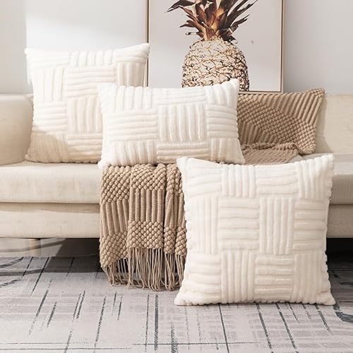 JinweiS 2 x Schneeflocken-Fleece-Kissenbezüge, klassisch und zeitlos, reine Farbe, schlicht, mit jedem Bett ist brillant, 45 x 45 cm (gebrochenes Weiß) von JinweiS