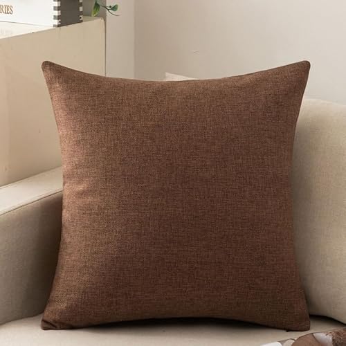 JinweiS 2 x einfarbige Baumwoll-Leinen-Kissenbezüge, klassisch und zeitlos, reine Farbe, schlicht, mit jedem Bett ist brillant, 50 x 70 cm (Kaffeefarbe) von JinweiS