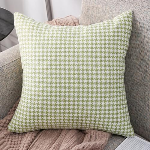 JinweiS 2 x karierte Leinen-Kissenbezüge, grüner Druck, bunte Kissenbezüge, erhellen Sie Ihr Schlafzimmer, 60 x 70 cm, Grün von JinweiS