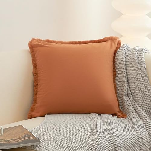 JinweiS 3-teiliges einfarbiges, gewaschenes Baumwoll-Kissenbezug, klassisch und zeitlos, reine Farbe, einfache Kissenbezüge, mit jedem Bett ist brillant, 50 x 50 cm (orange) von JinweiS