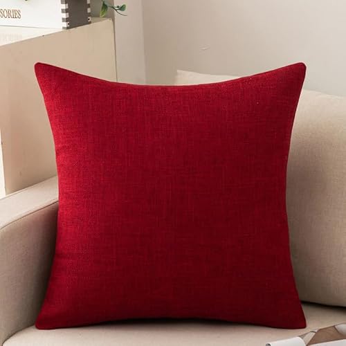 JinweiS 3-teiliges einfarbiges Baumwoll-Leinen-Kissenbezug, klassisch und zeitlos, reine Farbe, einfache Kissenbezüge, mit jedem Bett ist brillant, 40 x 40 cm, Weinrot von JinweiS