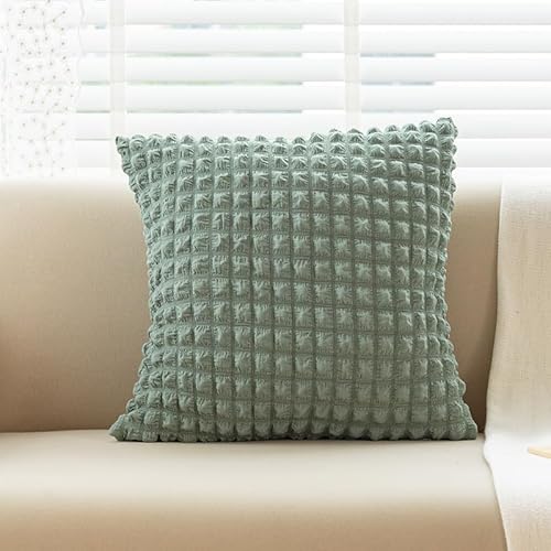 JinweiS 3 x einfacher, einfarbiger elastischer Puff-Kissenbezug, klassisch und zeitlos, reine Farbe, schlichter Kissenbezug, mit jedem Bett ist brillant, 45 x 45 cm (Grün) von JinweiS