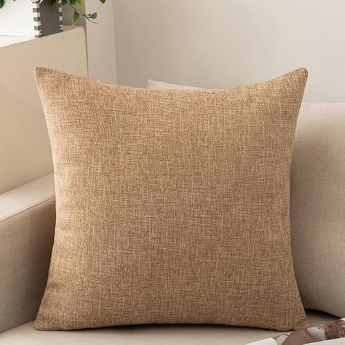 JinweiS 3 x einfarbige Baumwoll-Leinen-Kissenbezüge, klassisch und zeitlos, reine Farbe, einfache Kissenbezüge, mit jedem Bett ist brillant, 40 x 40 cm (Leinenfarbe) von JinweiS