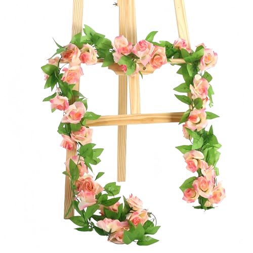 JinweiS 4 Stück (7,9 m) Künstliche Rosenrebe Falscher Kranz Seide Rose Hängende Rebe für Hochzeit Party Hintergrund, Bogen Garten Hintergrund Dekoration (9 Köpfe, Dunkelrosa) von JinweiS