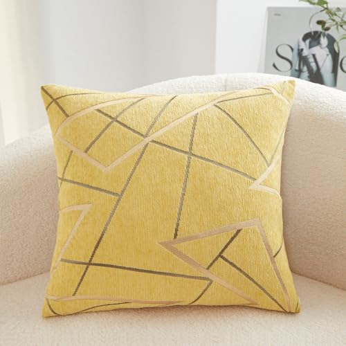 JinweiS Bunte Dekokissen, einfacher grüner Druck, bunte Kissenbezüge, erhellen Sie Ihr Schlafzimmer, 45 x 45 cm, Gelb, 3 Stück von JinweiS