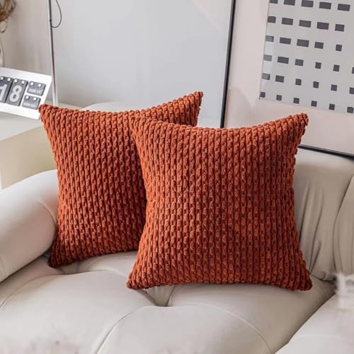 JinweiS Dekorative Kissenbezüge aus weichem Kordsamt, 2er-Set, gestreift, Boho-Kissenbezüge, Bauernhaus, Heimdekoration für Couch, Bett, Sofa, Wohnzimmer, 45,7 x 45,7 cm, Ziegelrot von JinweiS