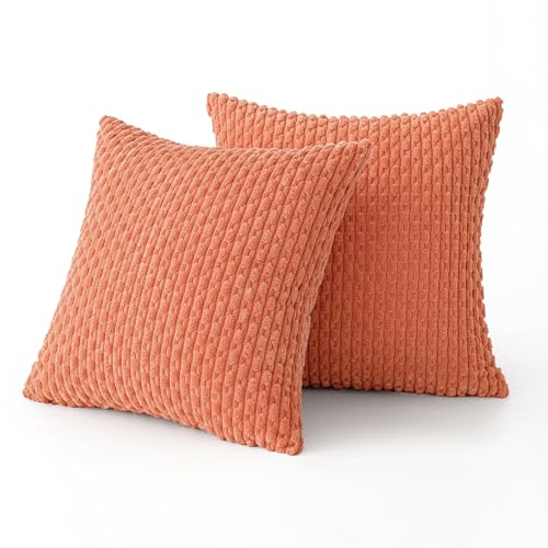 JinweiS Dekorative Kissenbezüge aus weichem Kordsamt, Boho-Stil, gestreift, Bauernhaus, Heimdekoration für Couch, Bett, Sofa, Wohnzimmer, 45,7 x 45,7 cm, Hellorange, 2 Stück von JinweiS