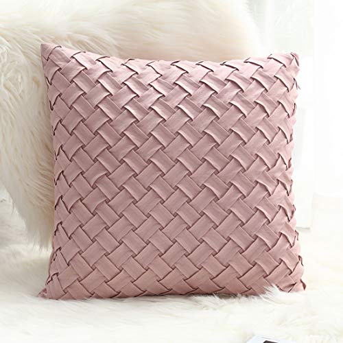 JinweiS Dekorativer Kissenbezug mit Korbgeflecht, superweiches Wildleder, einfarbig, quadratisch, Akzentkissenbezug für Couch, Sofa, Auto (Sakura-Rosa, 45,7 x 45,7 cm) von JinweiS