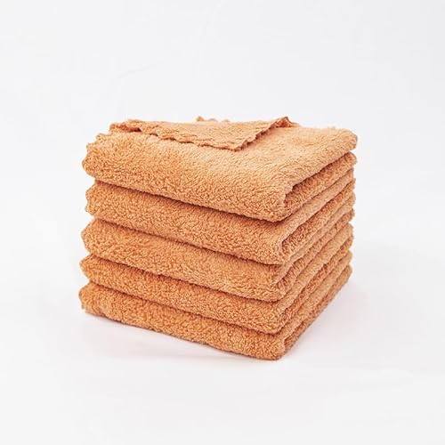 JinweiS Geschirrtücher, geruchsneutral, wiederverwendbar, 30 x 30 cm, super saugfähig, Korallen-Fleece-Reinigungstücher, antihaftbeschichtet, Öl, waschbar, schnell trocknend, Orange, 10 Stück von JinweiS