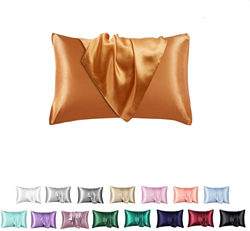 JinweiS Hair and Skin Satin-Kissenbezug, Queen-Seide, glatt, 50,8 x 76,2 cm, 2-teiliges Set mit Hotelverschluss, Orange von JinweiS