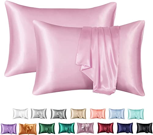 JinweiS Hair and Skin Satin-Kissenbezug, Queen-Seide, glatt, 50,8 x 76,2 cm, 2-teiliges Set mit Hotelverschluss, Rosa von JinweiS