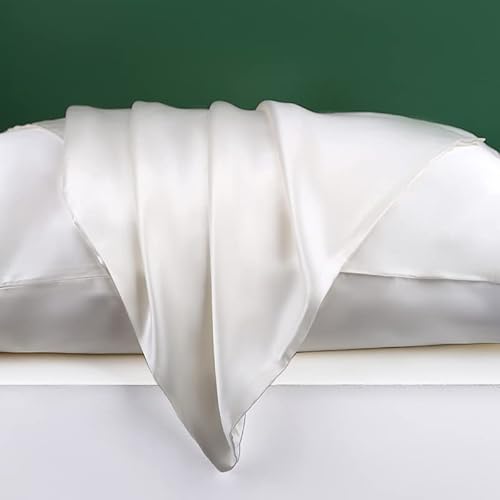 JinweiS Hair and Skin Satin-Kissenbezug, Queen-Seide, glatt, 50,8 x 76,2 cm, 2-teiliges Set mit Umschlagsiegel, Weiß von JinweiS