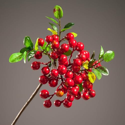 JinweiS Künstliche Beeren, 4 realistische Früchte Simulation Valentinstag Blumen DIY Braut Blumenstrauß Heimdekoration (rot) von JinweiS